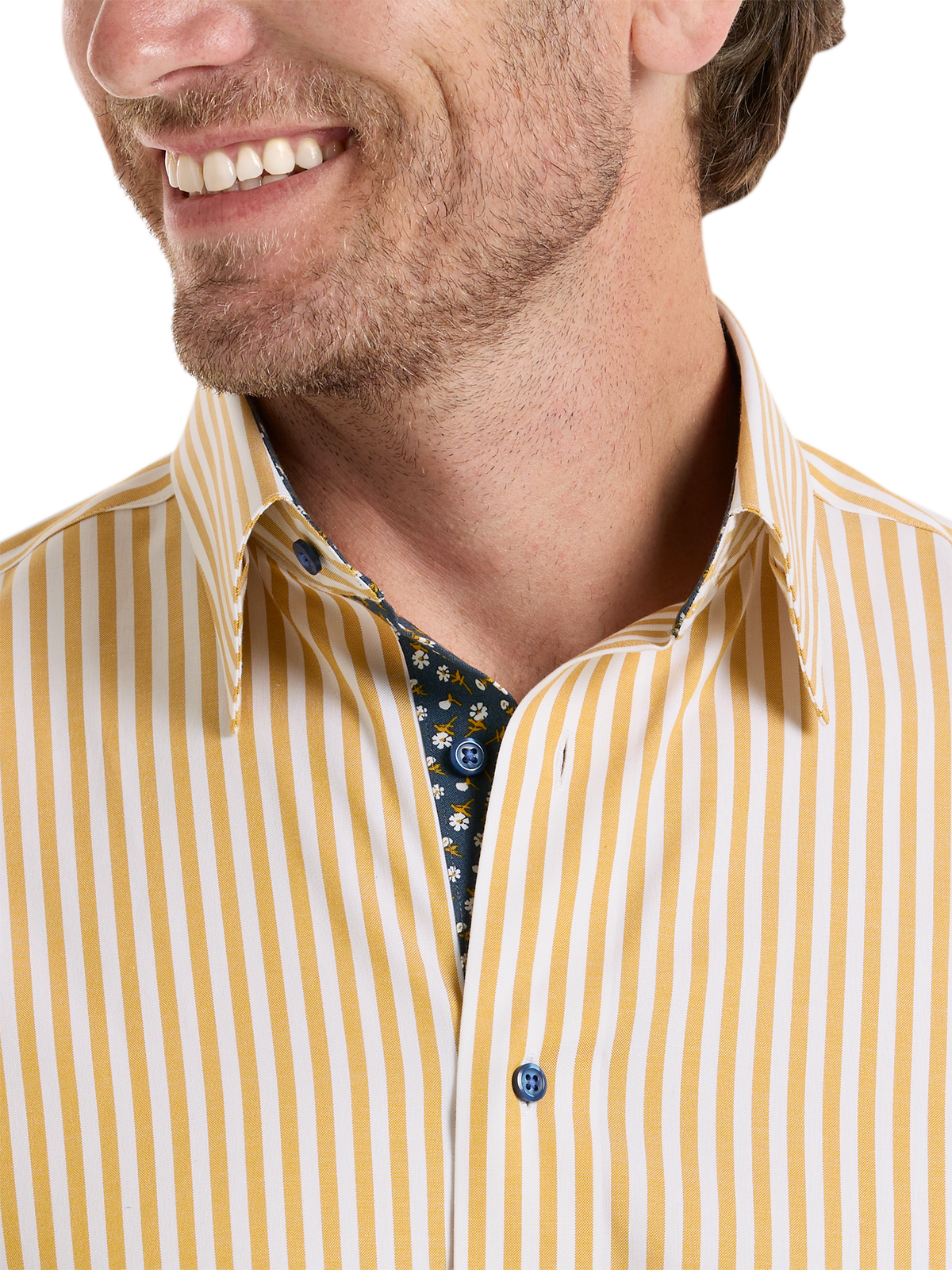 Luxury Comfort Stretch Non-Iron Striped Dress Shirt with Refined Contrast Trim