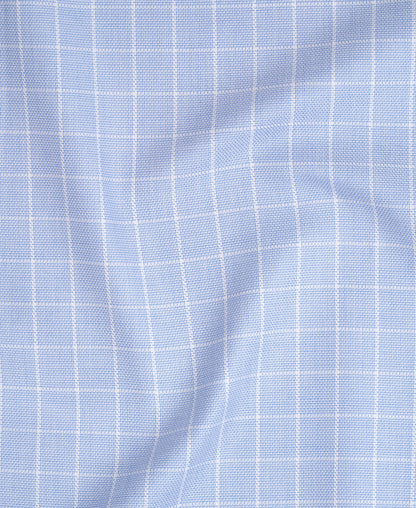 Tailored Slate Blue Dobby-Check Dress Shirt