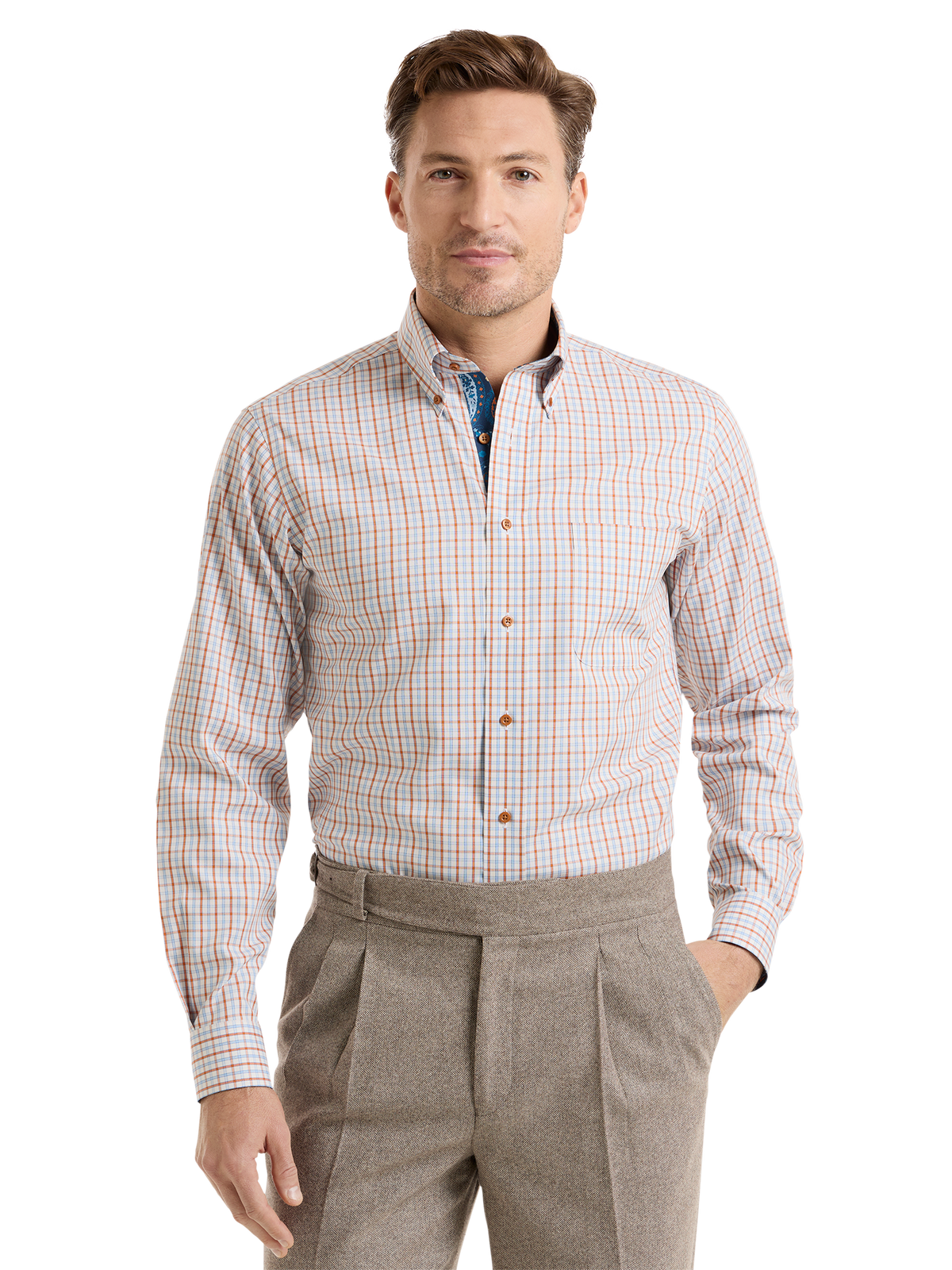 Premium Non-Iron Cotton Check Shirt with Contrast Trim