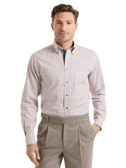 Premium Non-Iron Cotton Check Shirt with Contrast Trim