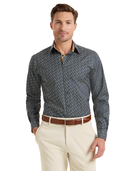 Luxury Comfort Stretch Non-Iron Floral Dress Shirt with Refined Contrast Trim
