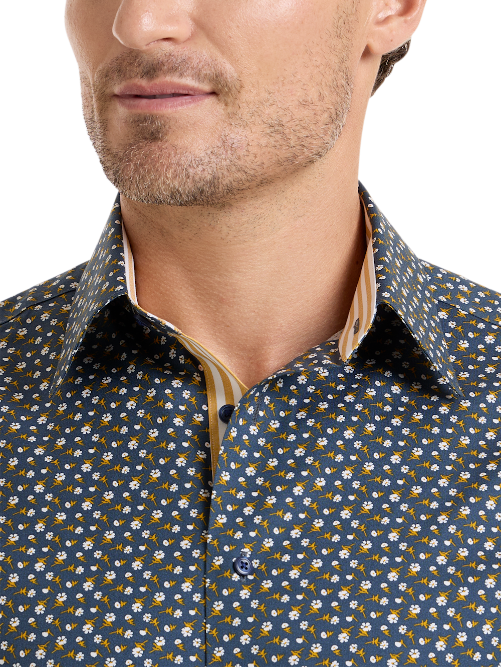 Luxury Comfort Stretch Non-Iron Floral Dress Shirt with Refined Contrast Trim