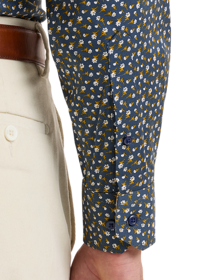 Luxury Comfort Stretch Non-Iron Floral Dress Shirt with Refined Contrast Trim
