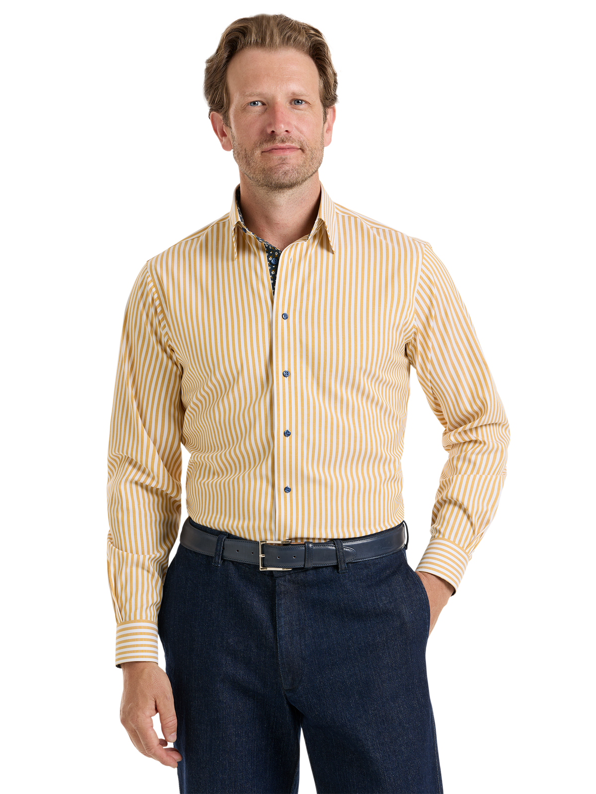 Luxury Comfort Stretch Non-Iron Striped Dress Shirt with Refined Contrast Trim
