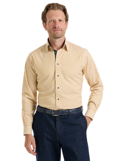 Luxury Comfort Stretch Non-Iron Striped Dress Shirt with Refined Contrast Trim