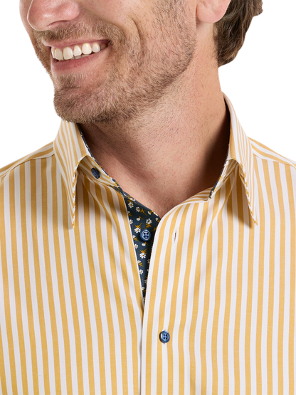 Luxury Comfort Stretch Non-Iron Striped Dress Shirt with Refined Contrast Trim