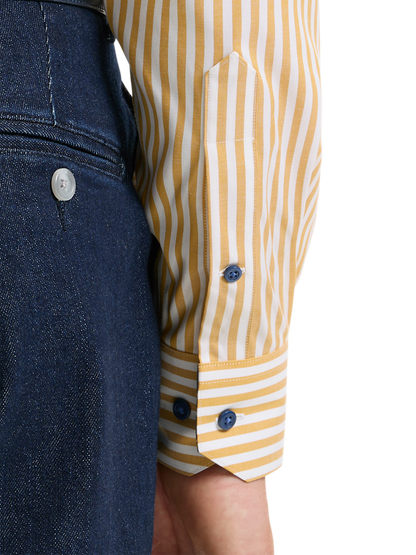 Luxury Comfort Stretch Non-Iron Striped Dress Shirt with Refined Contrast Trim