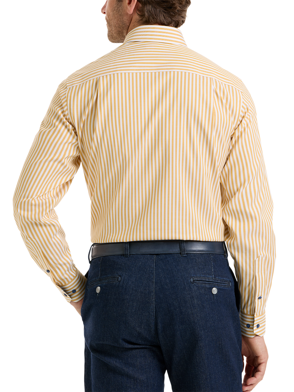 Luxury Comfort Stretch Non-Iron Striped Dress Shirt with Refined Contrast Trim