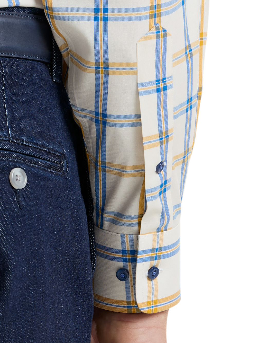 Luxury Comfort Stretch Non-Iron Windowpane Dress Shirt with Refined Contrast Trim