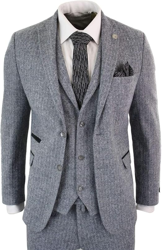 Men’s Oak Brown 3-Piece Herringbone Tweed Suit – Vintage Tailored Fit