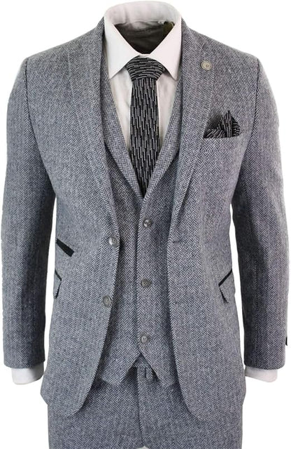 Men’s Oak Brown 3-Piece Herringbone Tweed Suit – Vintage Tailored Fit
