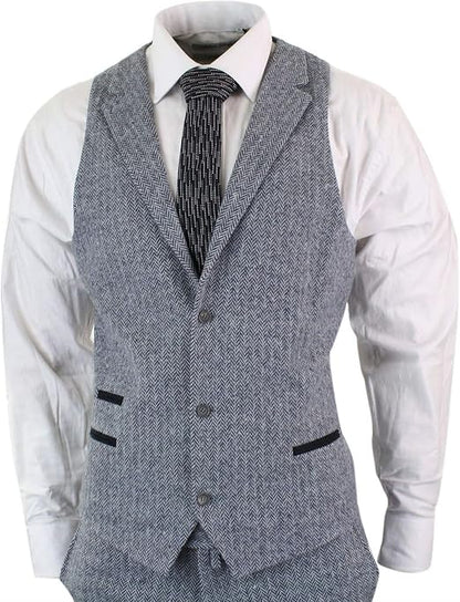 Men’s Oak Brown 3-Piece Herringbone Tweed Suit – Vintage Tailored Fit