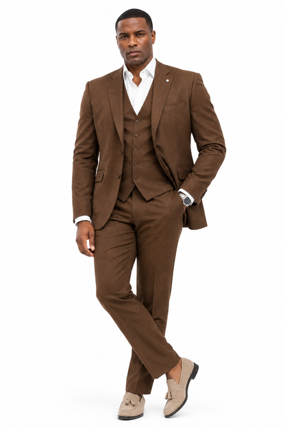 Men’s Brown 3-Piece Suit – Classic Tailored Fit & Formal