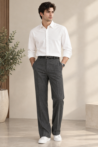 Chevron Wide-Leg Trousers & Adjustable Collar Poplin Shirt Set