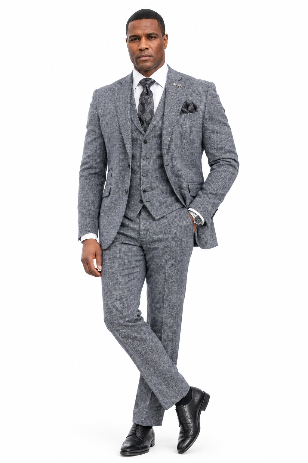 Men’s Oak Brown 3-Piece Herringbone Tweed Suit – Vintage Tailored Fit