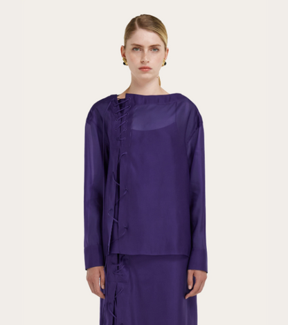 Organza Blouse & Skirt Set with String Tie Details