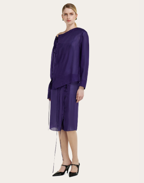 Organza Blouse & Skirt Set with String Tie Details