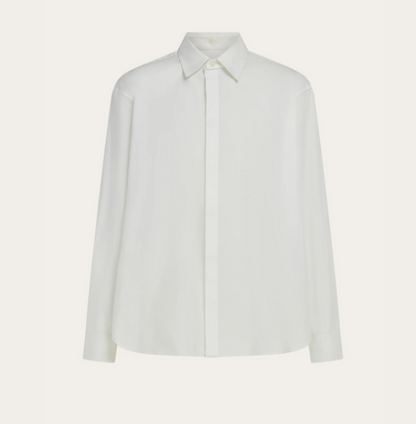 Chevron Wide-Leg Trousers & Adjustable Collar Poplin Shirt Set
