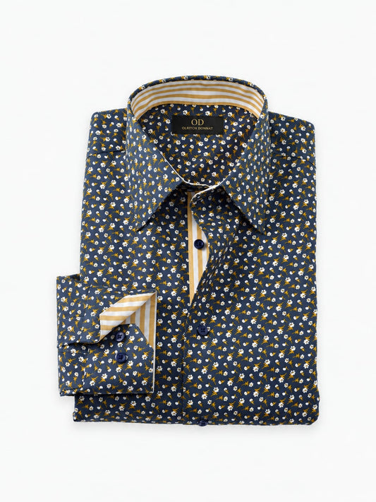 Luxury Comfort Stretch Non-Iron Floral Dress Shirt with Refined Contrast Trim