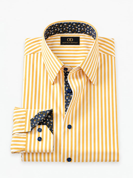 Luxury Comfort Stretch Non-Iron Striped Dress Shirt with Refined Contrast Trim