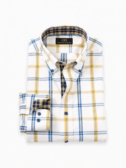 Luxury Comfort Stretch Non-Iron Windowpane Dress Shirt with Refined Contrast Trim