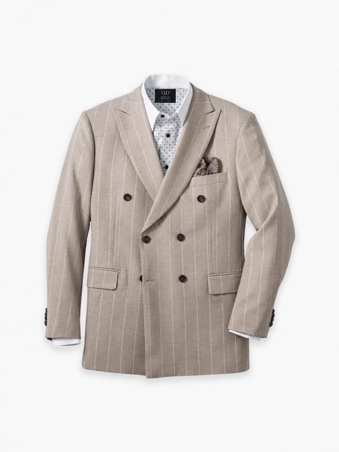 Kingston Luxury Pinstripe Wool Double-Breasted Suit with Peak Lapels