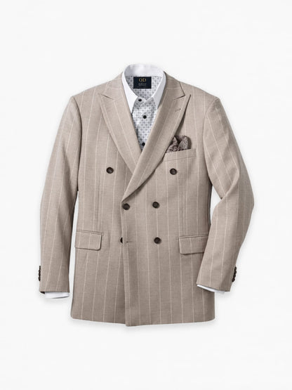 Kingston Luxury Pinstripe Wool Double-Breasted Suit with Peak Lapels