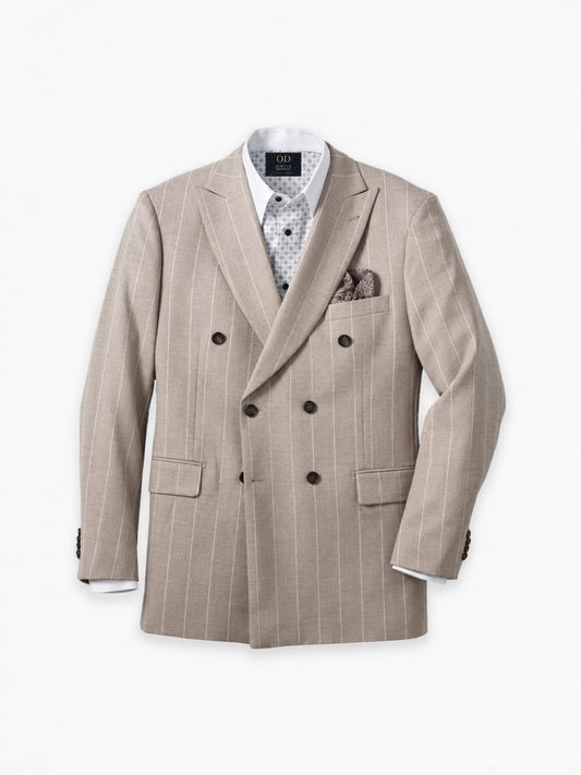 Kingston Luxury Pinstripe Wool Double-Breasted Suit with Peak Lapels