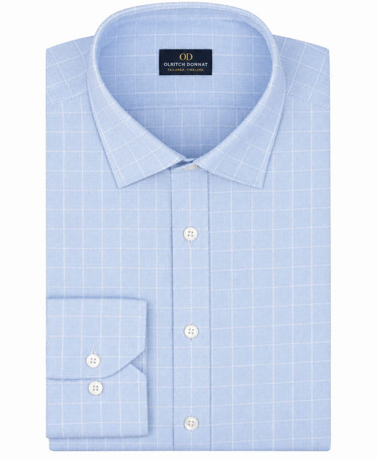Tailored Slate Blue Dobby-Check Dress Shirt