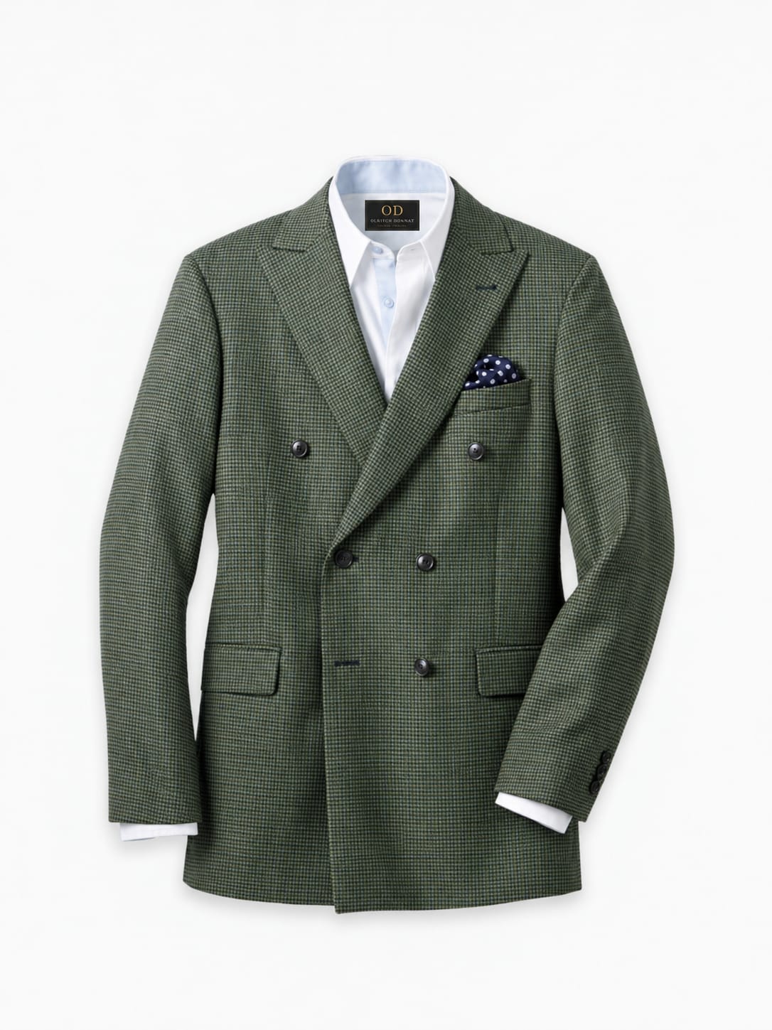 Luxury Houndstooth Wool Double-Breasted Suit with Elegant Peak Lapels