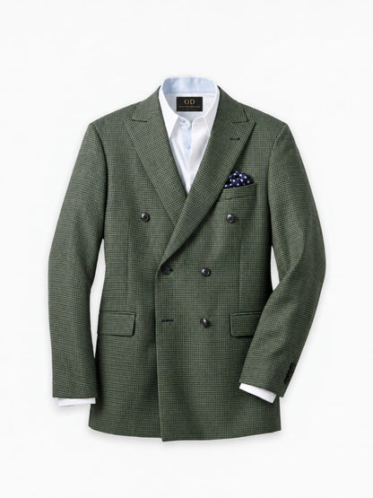 Luxury Houndstooth Wool Double-Breasted Suit with Elegant Peak Lapels