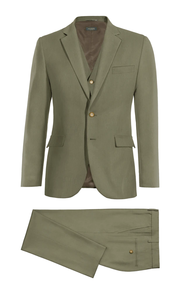 Men’s Olive Green 3-Piece Suit – Modern Tailored Fit Formal Suit