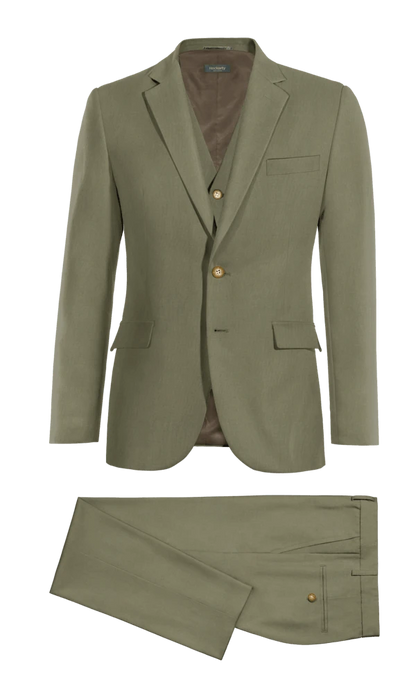 Men’s Olive Green 3-Piece Suit – Modern Tailored Fit Formal Suit